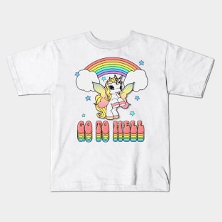 Rainbow Unicorn // Go To Hell Design Kids T-Shirt